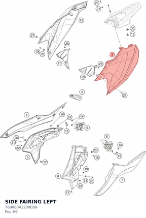 Diagram preview: SIDE FAIRING LEFT (76908041200EBB)