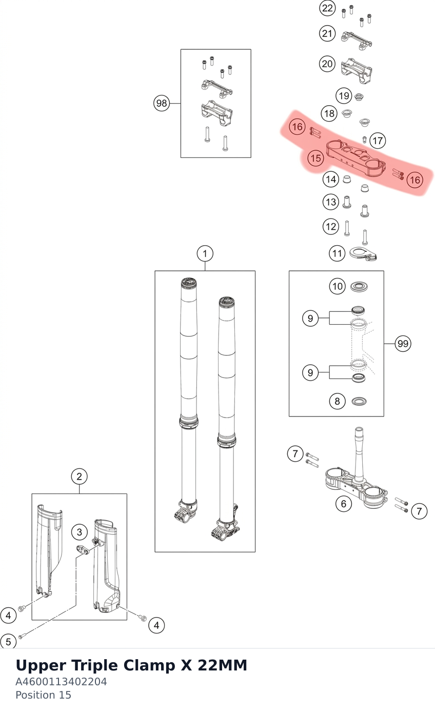Diagram preview: Upper Triple Clamp X 22MM (A4600113402204)