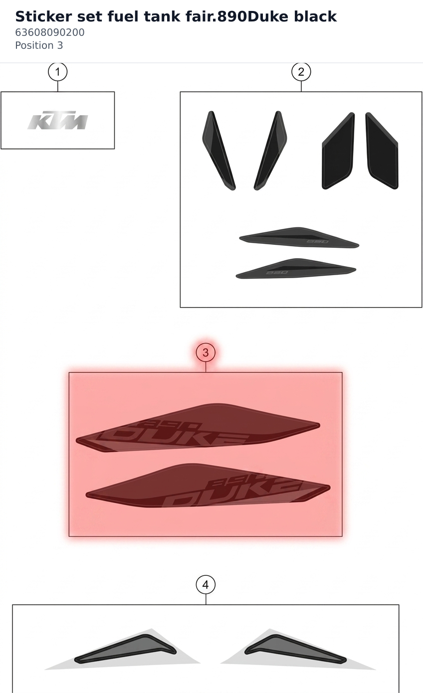 Diagram preview: Sticker set fuel tank fair.890Duke black (63608090200)