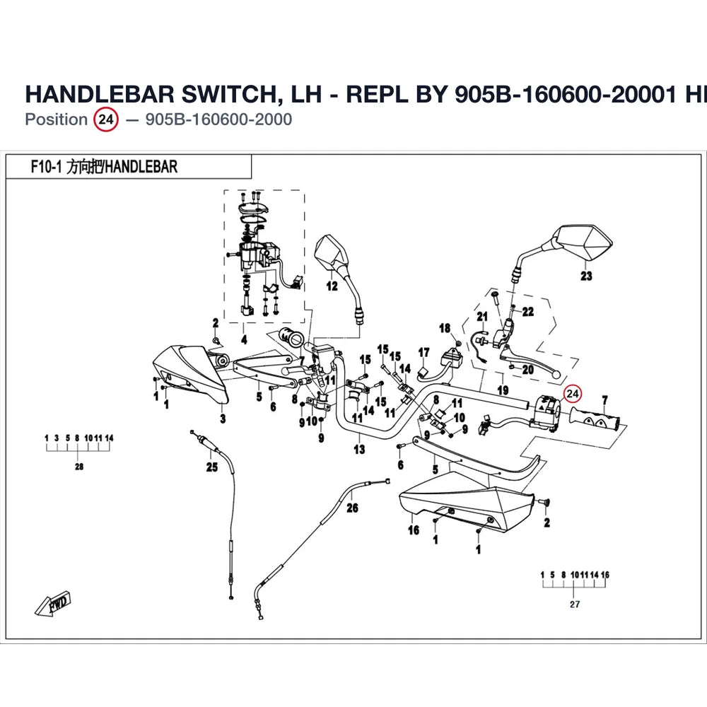 HANDLEBAR SWITCH, LH - REPL BY 905B-160600-20001 product image