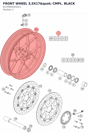 Diagram preview: FRONT WHEEL 3,5X17" CMPL. BLACK (61709003033C1)