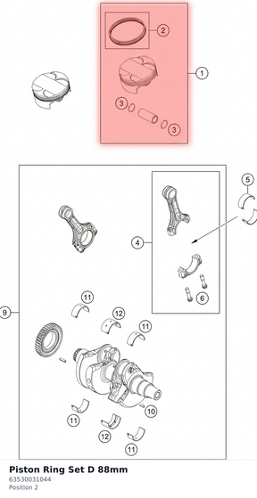 Diagram preview: Piston Ring Set D 88mm (63530031044)