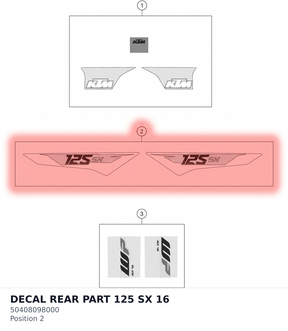Diagram preview: DECAL REAR PART 125 SX      16 (50408098000)