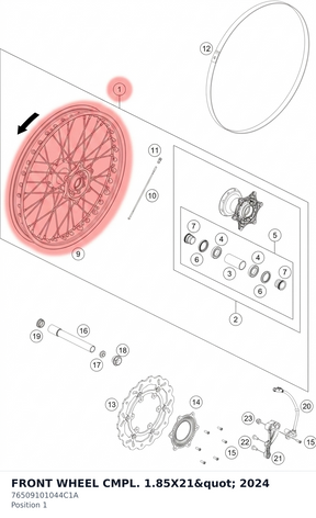 Diagram preview: FRONT WHEEL CMPL. 1.85X21" 2024 (76509101044C1A)