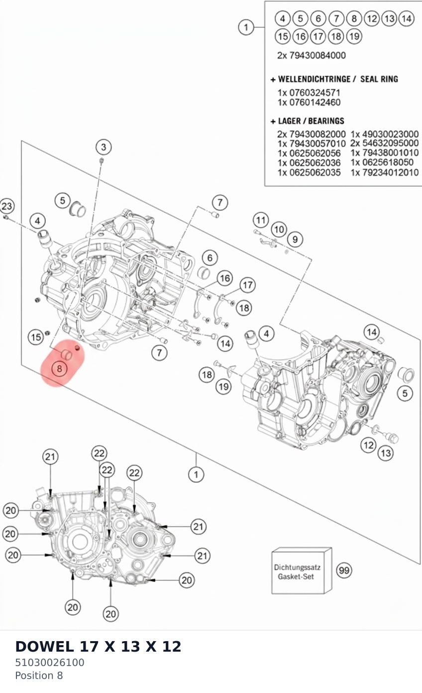 Diagram preview: DOWEL 17 X 13 X 12 (51030026100)