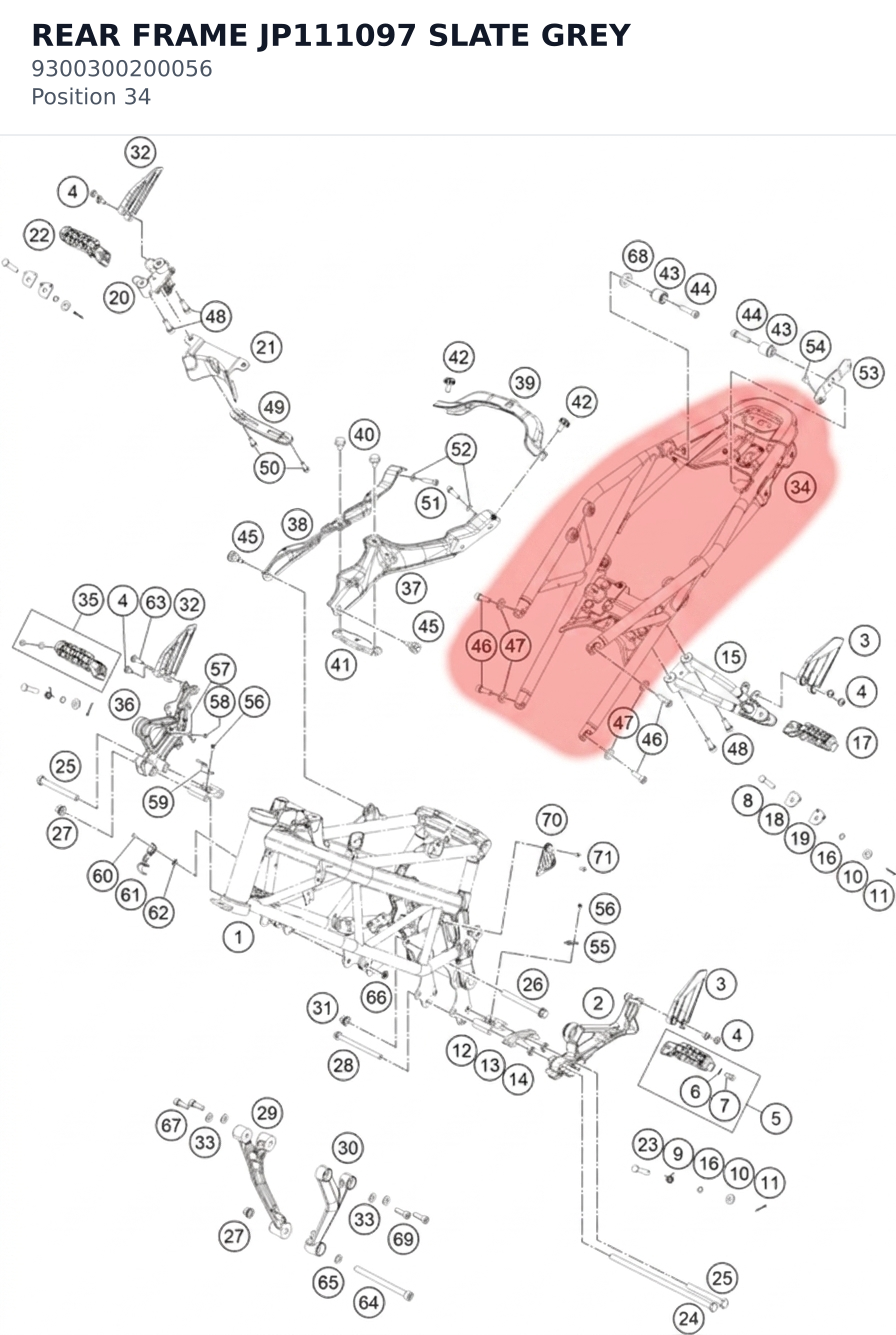 Diagram preview: REAR FRAME JP111097 SLATE GREY (9300300200056)