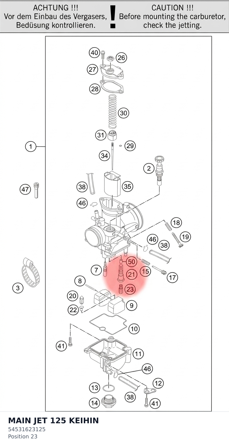 Diagram preview: MAIN JET 125 KEIHIN (54531623125)