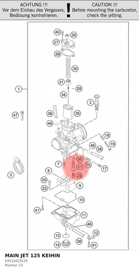 Diagram preview: MAIN JET 125 KEIHIN (54531623125)