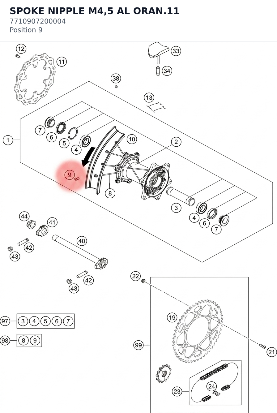Diagram preview: SPOKE NIPPLE M4,5 AL ORAN.11 (7710907200004)