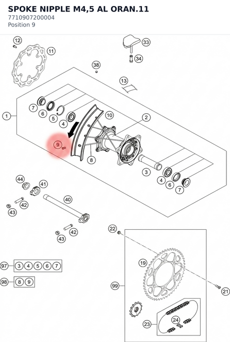 Diagram preview: SPOKE NIPPLE M4,5 AL ORAN.11 (7710907200004)