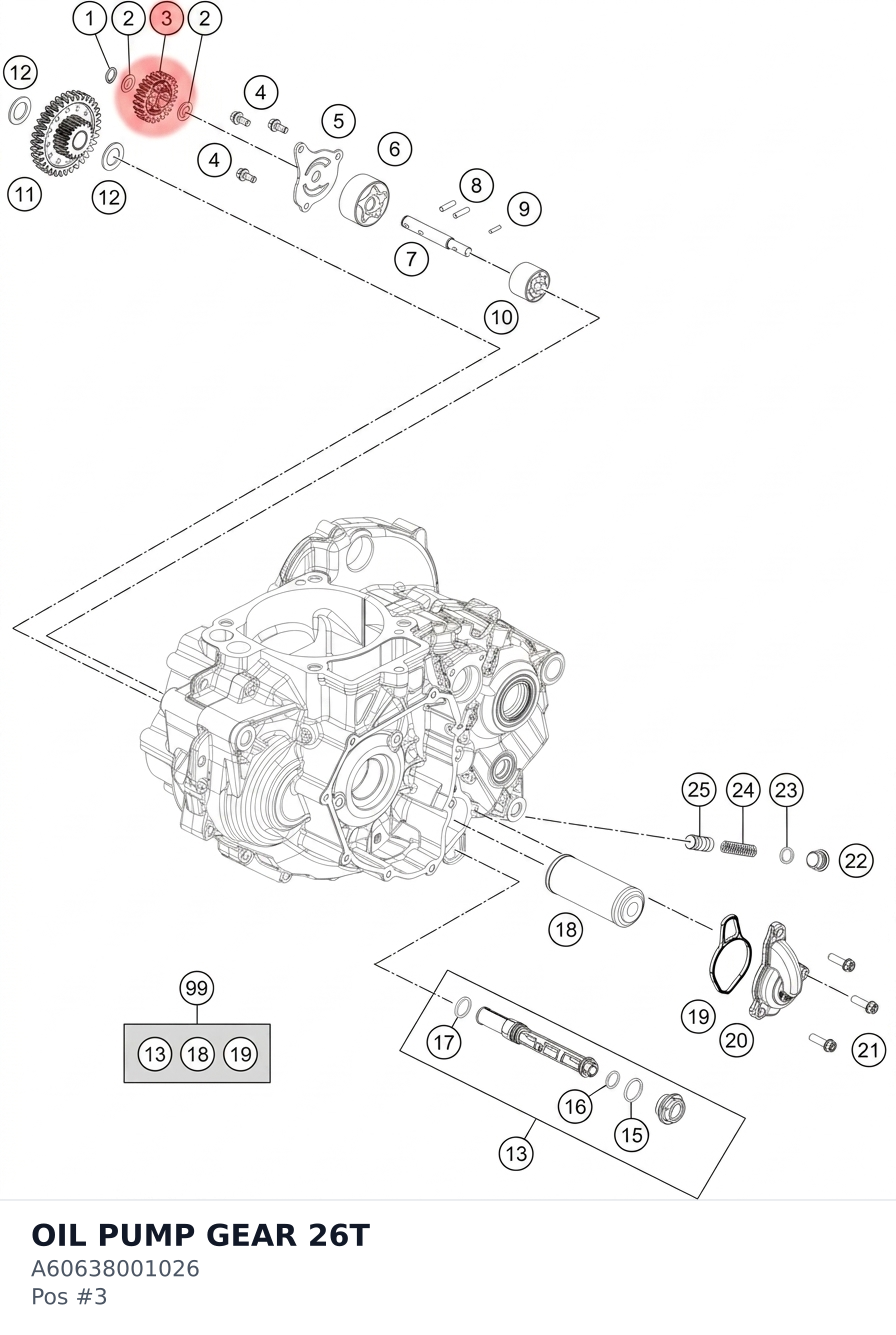 Diagram preview: OIL PUMP GEAR 26T (A60638001026)