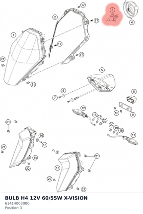 Diagram preview: BULB H4 12V 60/55W X-VISION (61414003000)