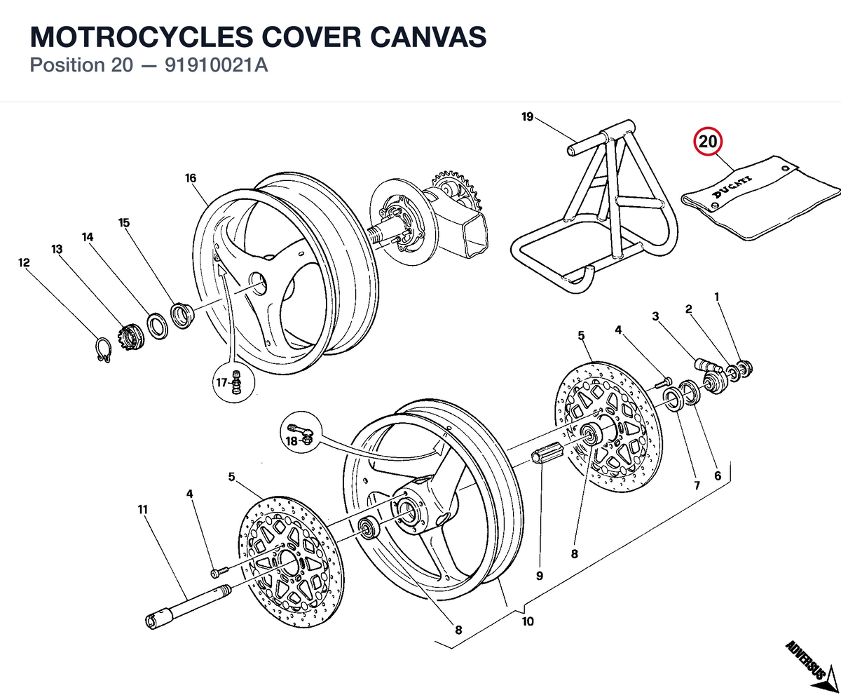 MOTROCYCLES COVER CANVAS 91910021A diagram position