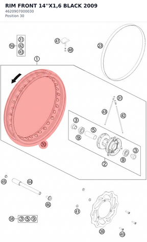 Diagram preview: RIM FRONT 14''X1,6 BLACK   2009 (4620907000030)