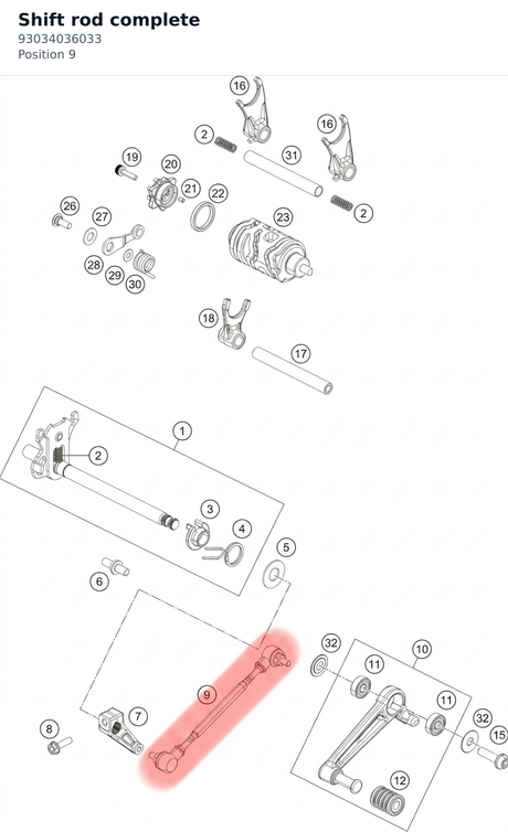Diagram preview: Shift rod complete (93034036033)