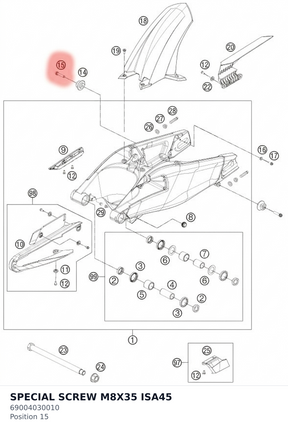 Diagram preview: SPECIAL SCREW M8X35 ISA45 (69004030010)