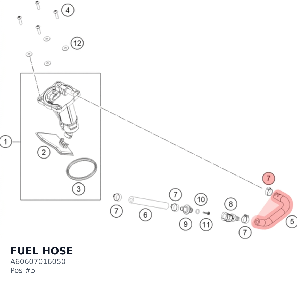 Diagram preview: FUEL HOSE (A60607016050)