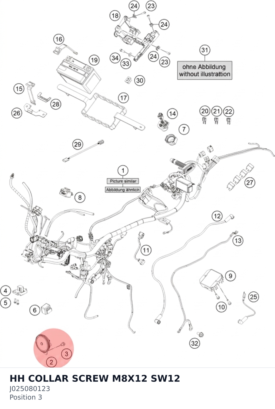 Diagram preview: HH COLLAR SCREW M8X12 SW12 (J025080123)