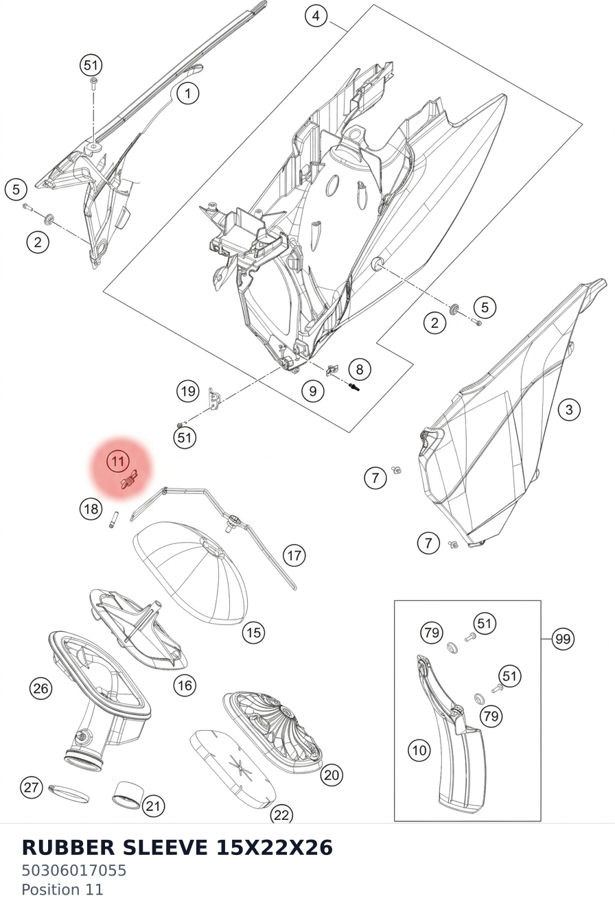 Diagram preview: RUBBER SLEEVE 15X22X26 (50306017055)
