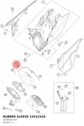 Diagram preview: RUBBER SLEEVE 15X22X26 (50306017055)