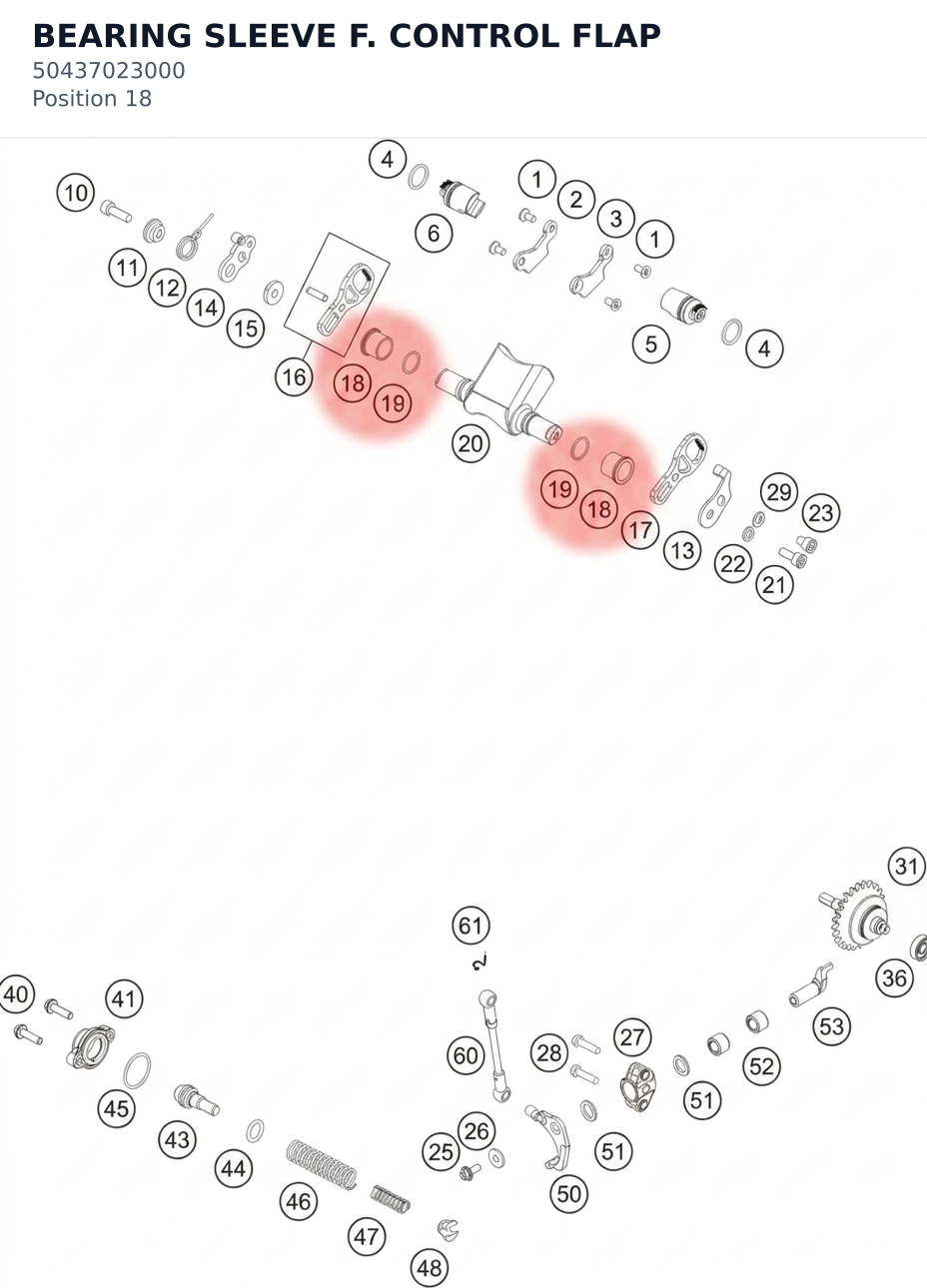 Diagram preview: BEARING SLEEVE F. CONTROL FLAP (50437023000)