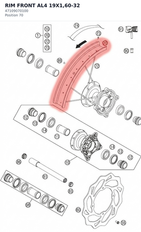 Diagram preview: RIM FRONT AL4 19X1,60-32 (47109070100)