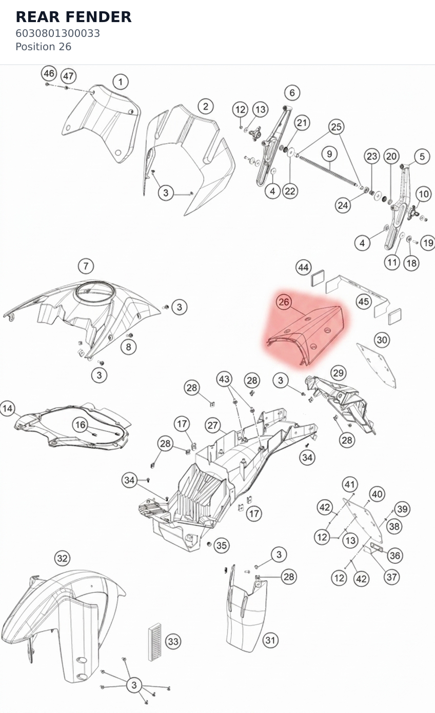 Diagram preview: REAR FENDER (6030801300033)