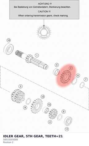 Diagram preview: IDLER GEAR, 5TH GEAR, TEETH=21 (50533105000)