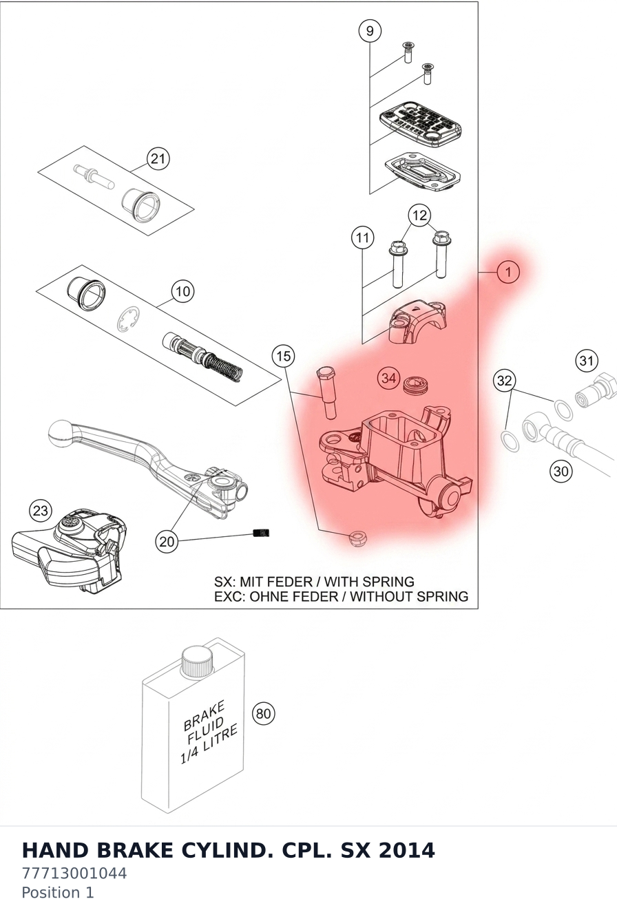 Diagram preview: HAND BRAKE CYLIND. CPL. SX 2014 (77713001044)