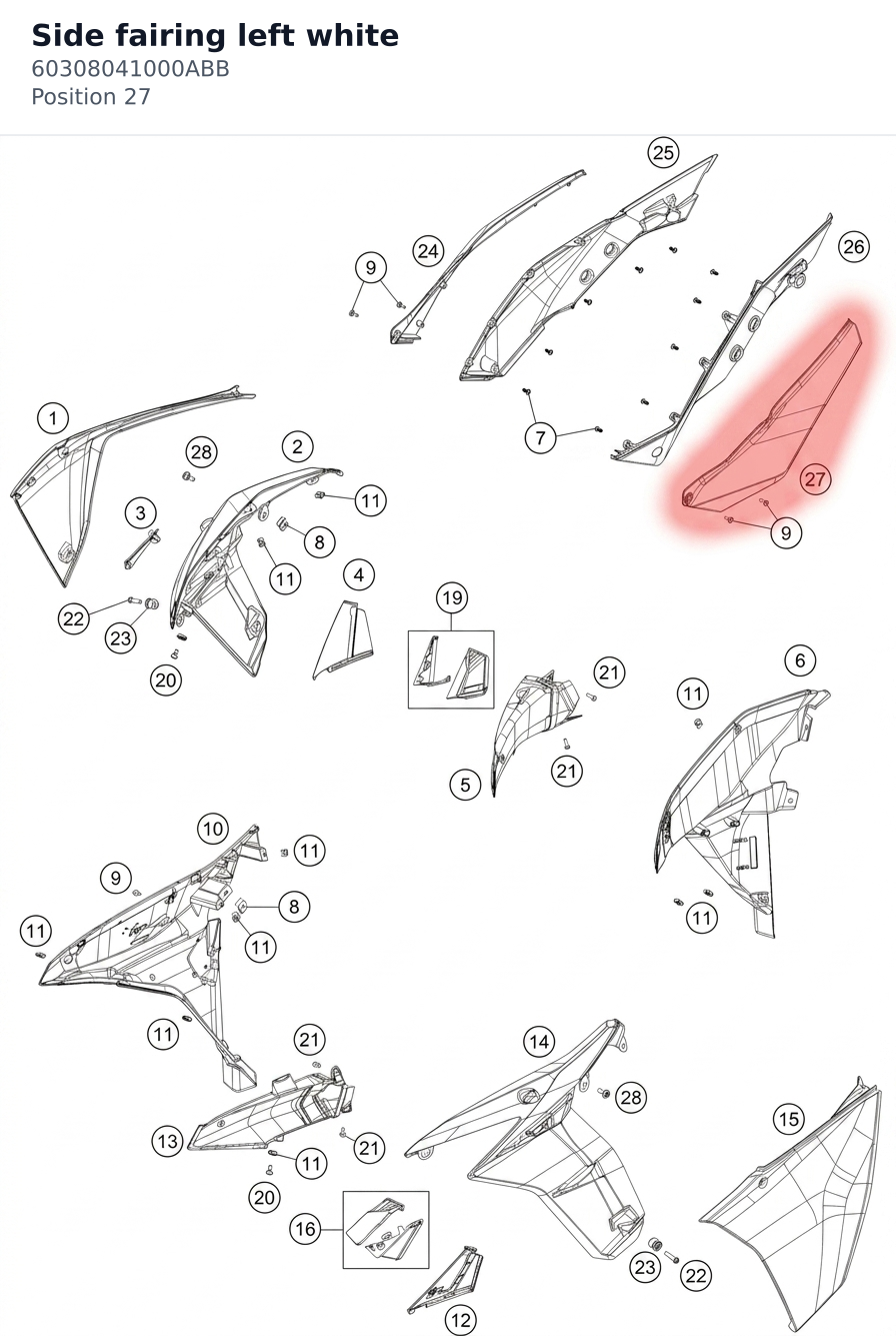 Diagram preview: Side fairing left white (60308041000ABB)