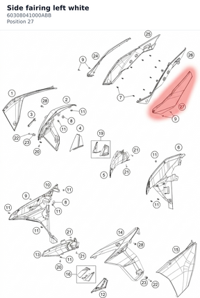Diagram preview: Side fairing left white (60308041000ABB)
