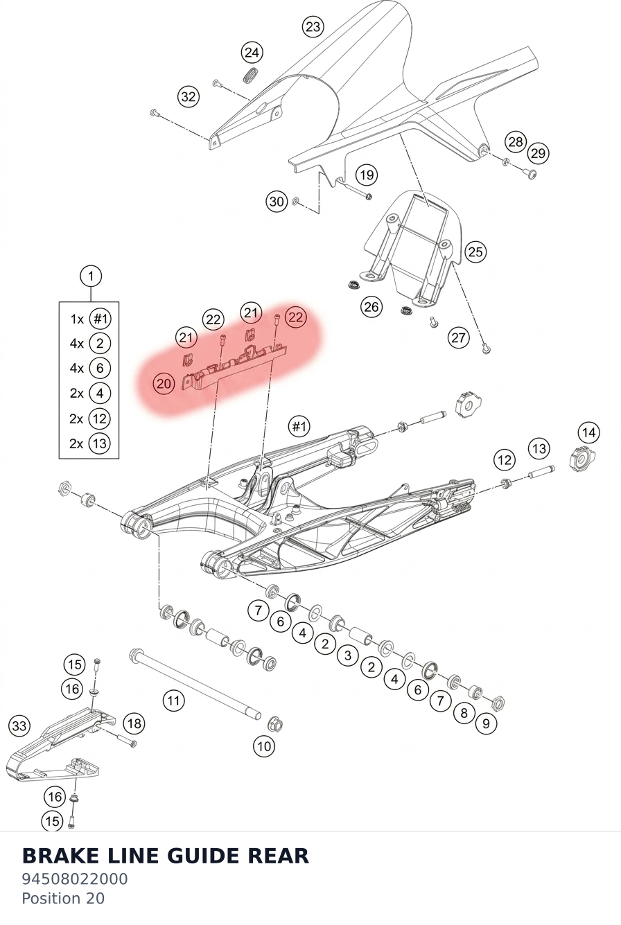 Diagram preview: BRAKE LINE GUIDE REAR (94508022000)