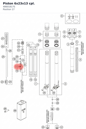 Diagram preview: Piston 6x23x13 cpl. (48601817S)
