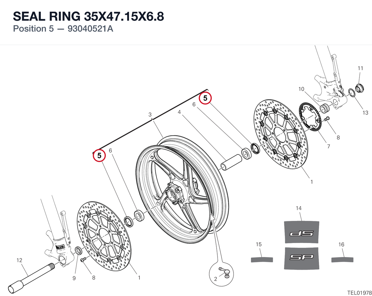 SEAL RING 35X47.15X6.8 93040521A diagram position