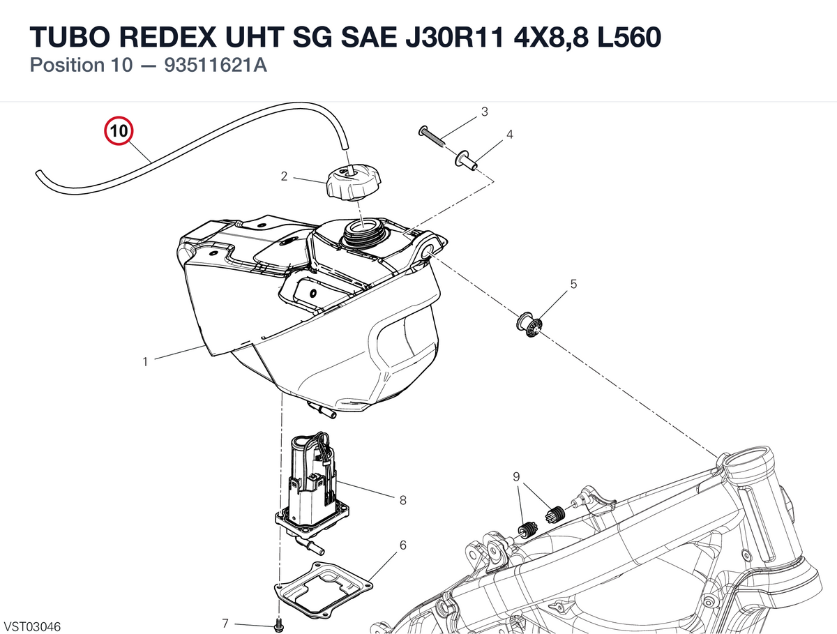 TUBO REDEX UHT SG SAE J30R11 4X8,8 L560 93511621A diagram position