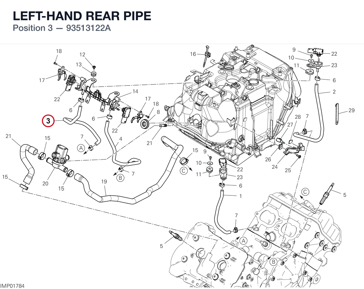 LEFT-HAND REAR PIPE 93513122A diagram position