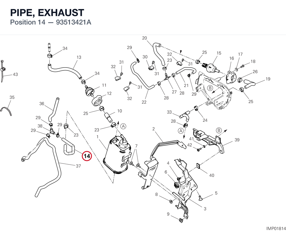 PIPE, EXHAUST 93513421A diagram position