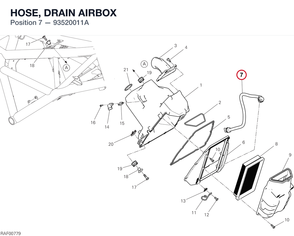HOSE, DRAIN AIRBOX 93520011A diagram position