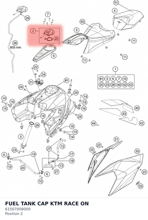 Diagram preview: FUEL TANK CAP KTM RACE ON (61507008000)
