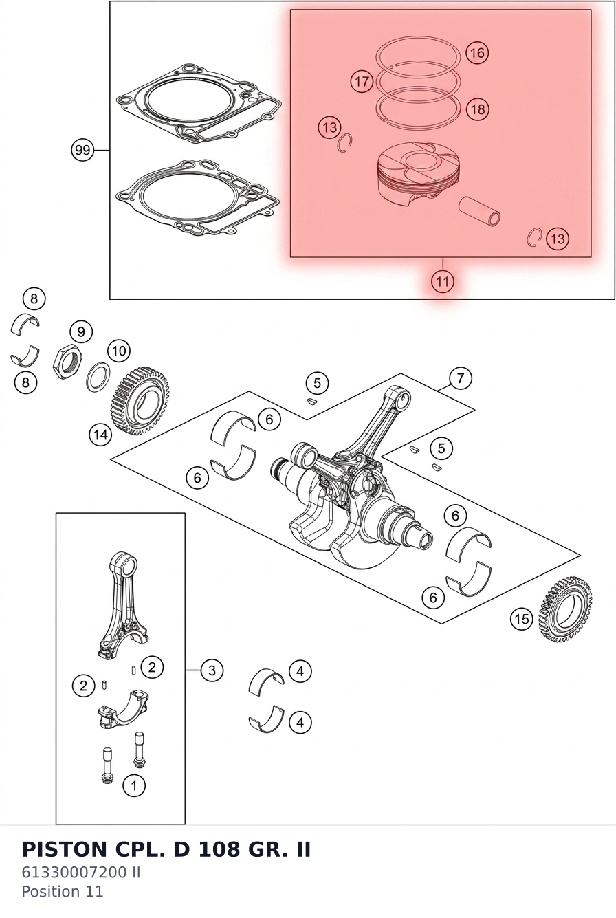 Diagram preview: PISTON CPL. D 108 GR. II (61330007200 II)