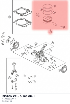 Diagram preview: PISTON CPL. D 108 GR. II (61330007200 II)
