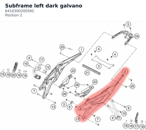 Diagram preview: Subframe left dark galvano (64103002005KC)