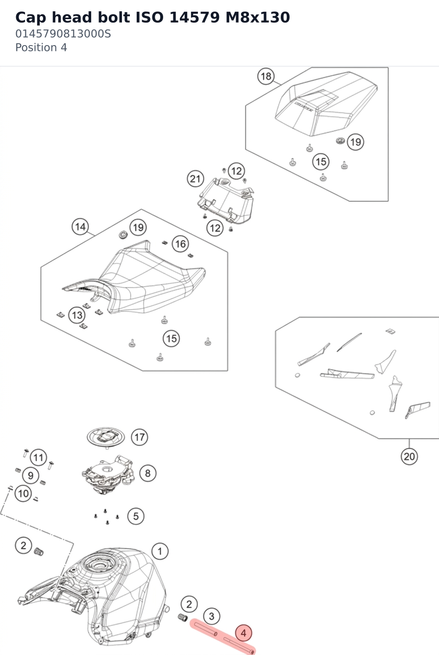 Diagram preview: Cap head bolt ISO 14579 M8x130 (0145790813000S)