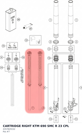 Diagram preview: CARTRIDGE RIGHT KTM 690 SMC R 23 CPL (43578291S2)