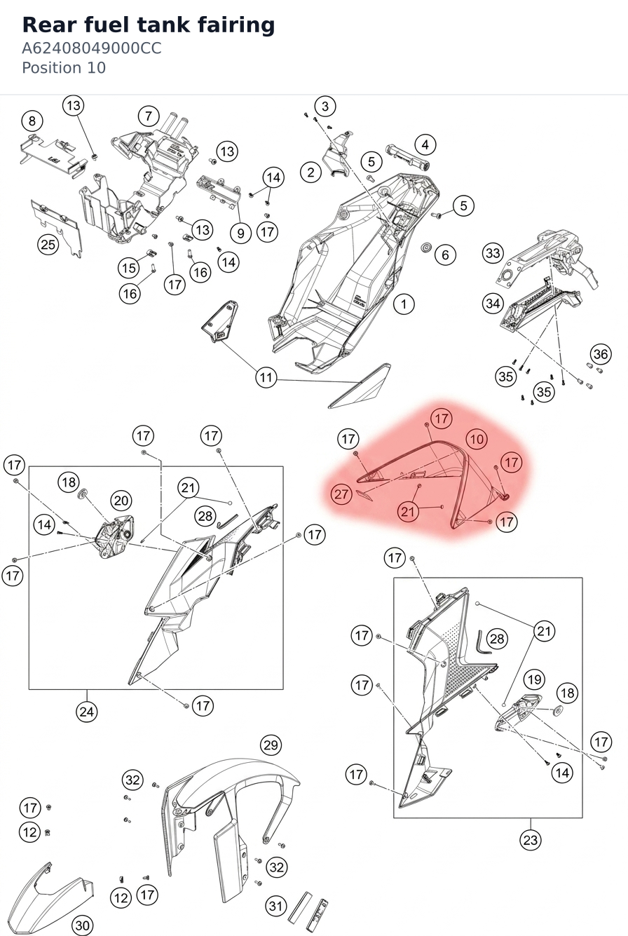 Diagram preview: Rear fuel tank fairing (A62408049000CC)