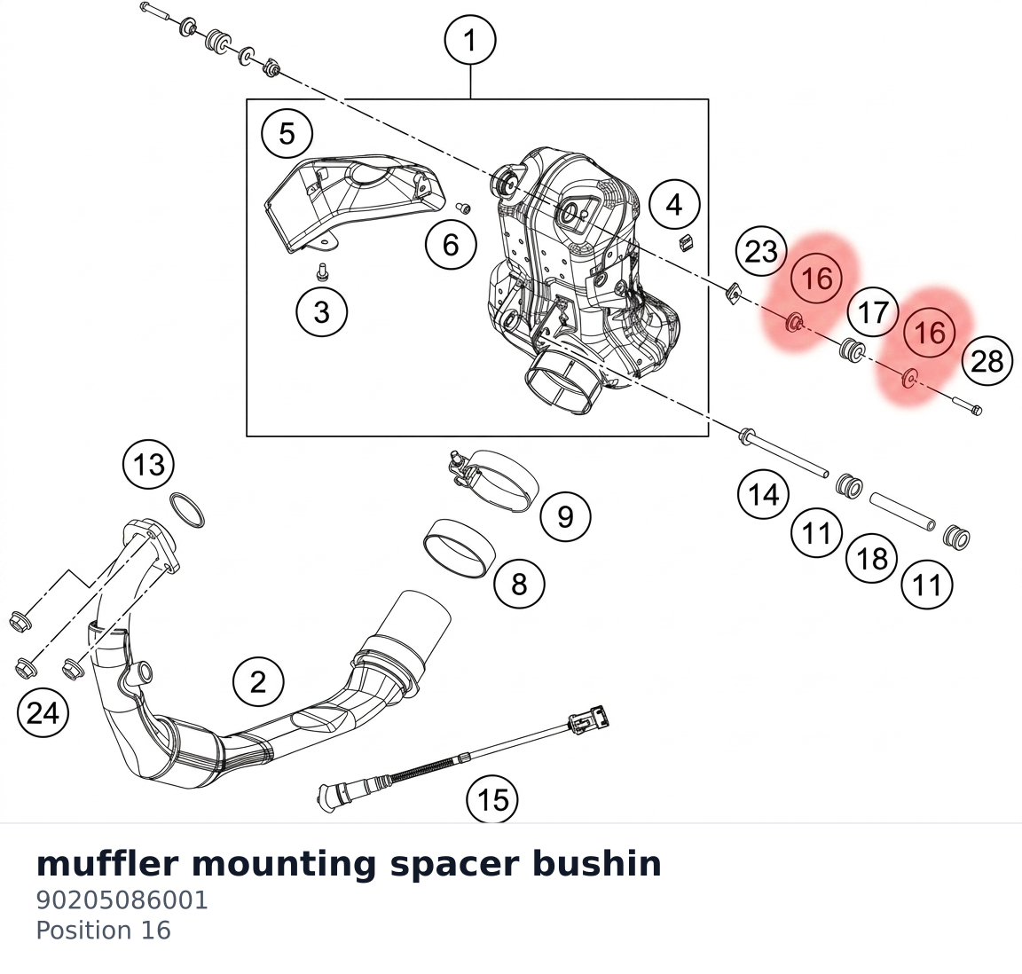 Diagram preview: muffler mounting spacer bushin (90205086001)