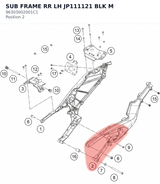 Diagram preview: SUB FRAME RR LH JP111121 BLK M (96303002001C1)