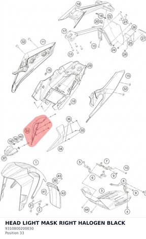 Diagram preview: HEAD LIGHT MASK RIGHT HALOGEN BLACK (9310800200030)