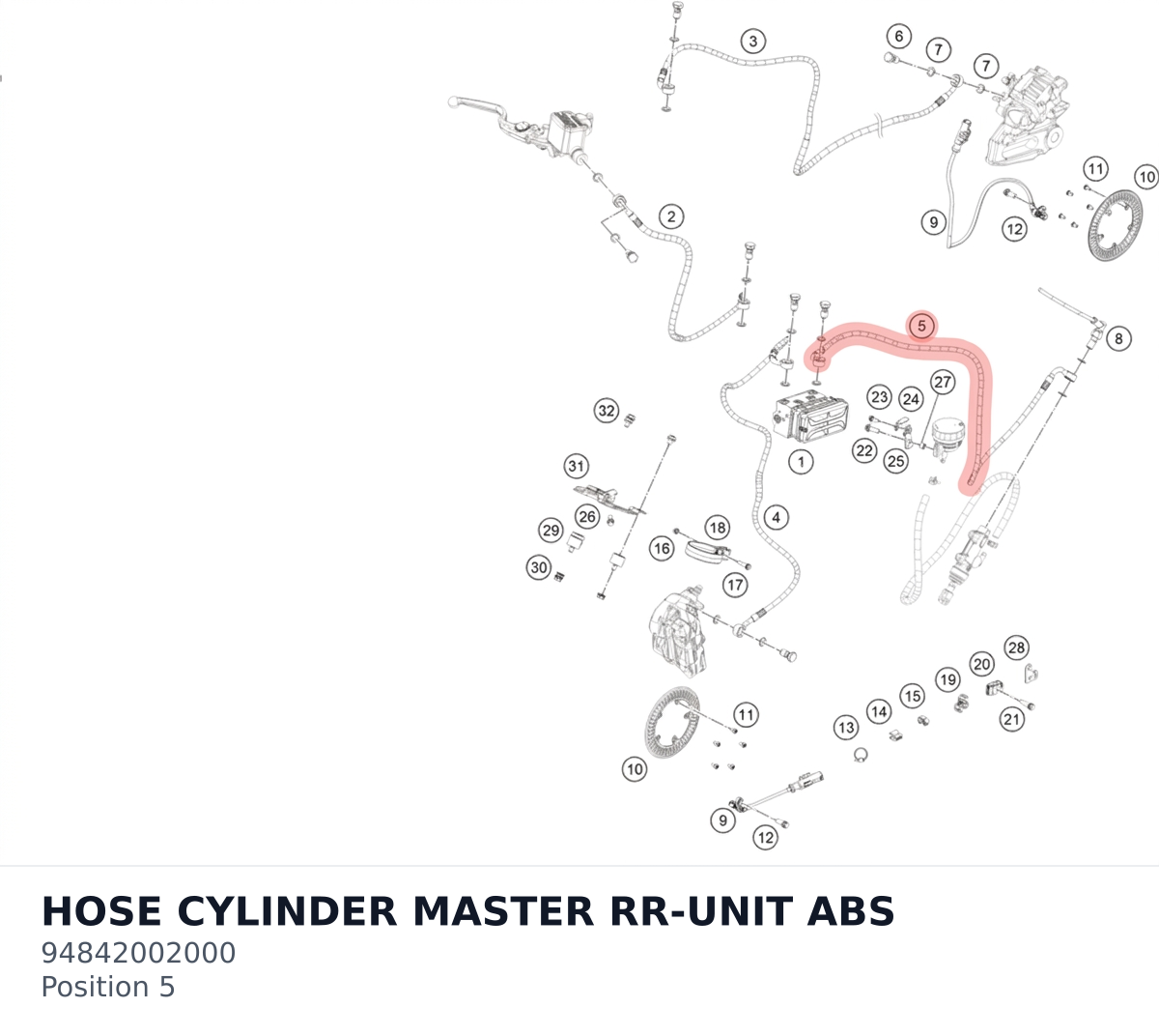 Diagram preview: HOSE CYLINDER MASTER RR-UNIT ABS (94842002000)