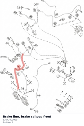 Diagram preview: Brake line, brake caliper, front (63642003000)